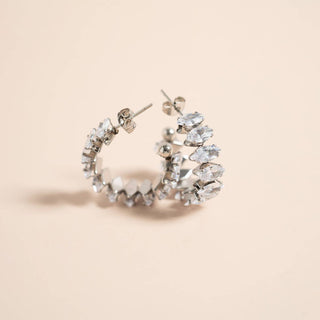 18K Gold PVD Stainless Steel Marquis CZ Stone Hoop Earrings - Rise and Redemption