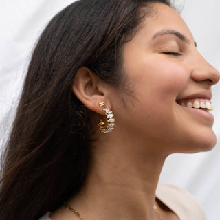 18K Gold PVD Stainless Steel Marquis CZ Stone Hoop Earrings - Rise and Redemption