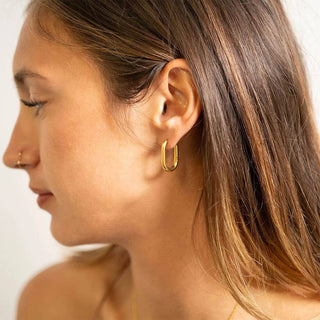 18K Gold PVD Stainless Steel Oval Huggie Earrings - Rise and Redemption