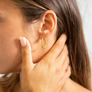 18K Gold PVD Stainless Steel Oval Huggie Earrings - Rise and Redemption