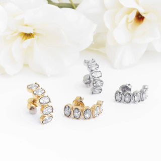 18K Gold PVD Stainless Steel Oval Stone Huggie Earrings - Rise and Redemption
