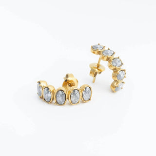 18K Gold PVD Stainless Steel Oval Stone Huggie Earrings - Rise and Redemption