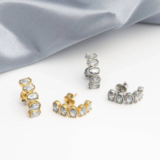 18K Gold PVD Stainless Steel Oval Stone Huggie Earrings - Rise and Redemption