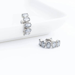 18K Gold PVD Stainless Steel Oval Stone Huggie Earrings - Rise and Redemption
