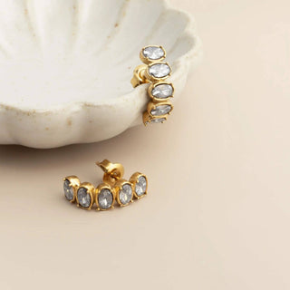 18K Gold PVD Stainless Steel Oval Stone Huggie Earrings - Rise and Redemption