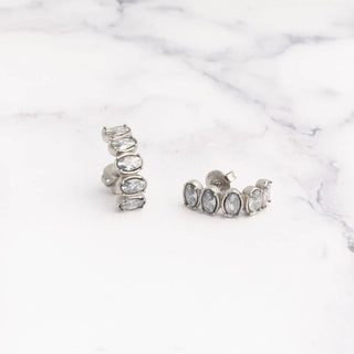 18K Gold PVD Stainless Steel Oval Stone Huggie Earrings - Rise and Redemption
