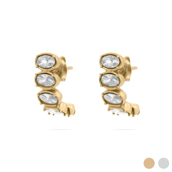 18K Gold PVD Stainless Steel Oval Stone Huggie Earrings - Rise and Redemption