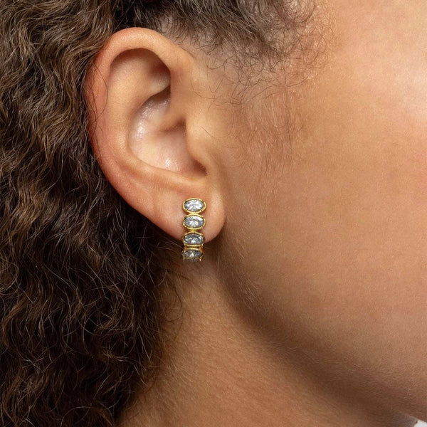 18K Gold PVD Stainless Steel Oval Stone Huggie Earrings - Rise and Redemption