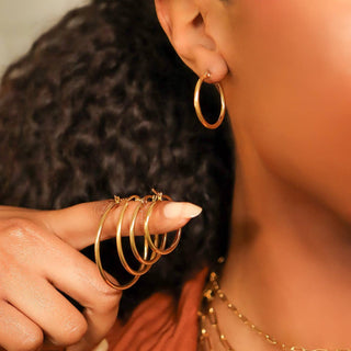 18K Gold PVD Stainless Steel Round Tube Hoop Earrings - Rise and Redemption