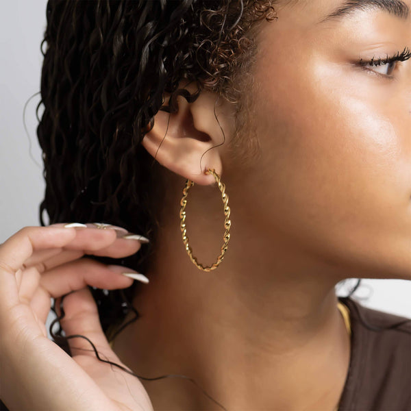 18K Gold PVD Stainless Steel Twist Hoop Earrings - Rise and Redemption