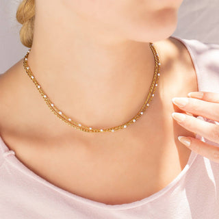 18K Gold PVD Stainless Steel White Confetti Chain Necklace - Rise and Redemption