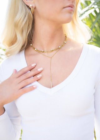 18K Gold PVD Steel Station Stone Paperclip Chain Necklace - Rise and Redemption