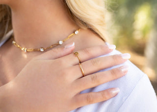 18K Gold PVD Steel Station Stone Paperclip Chain Necklace - Rise and Redemption