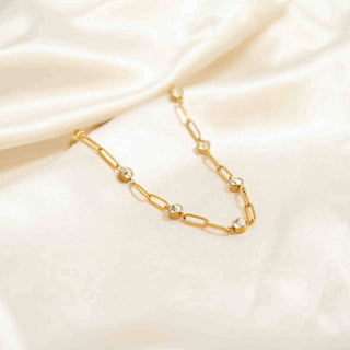 18K Gold PVD Steel Station Stone Paperclip Chain Necklace - Rise and Redemption