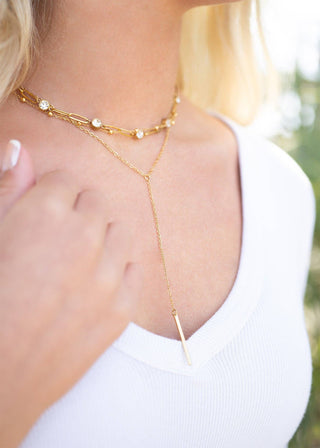 18K Gold PVD Steel Station Stone Paperclip Chain Necklace - Rise and Redemption