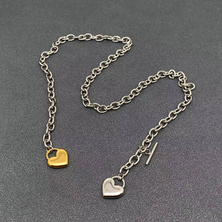 18K Golden SS Two Tone Heart Charm Y - neck Chain Necklace - Rise and Redemption