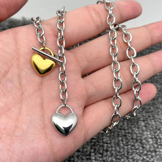 18K Golden SS Two Tone Heart Charm Y - neck Chain Necklace - Rise and Redemption