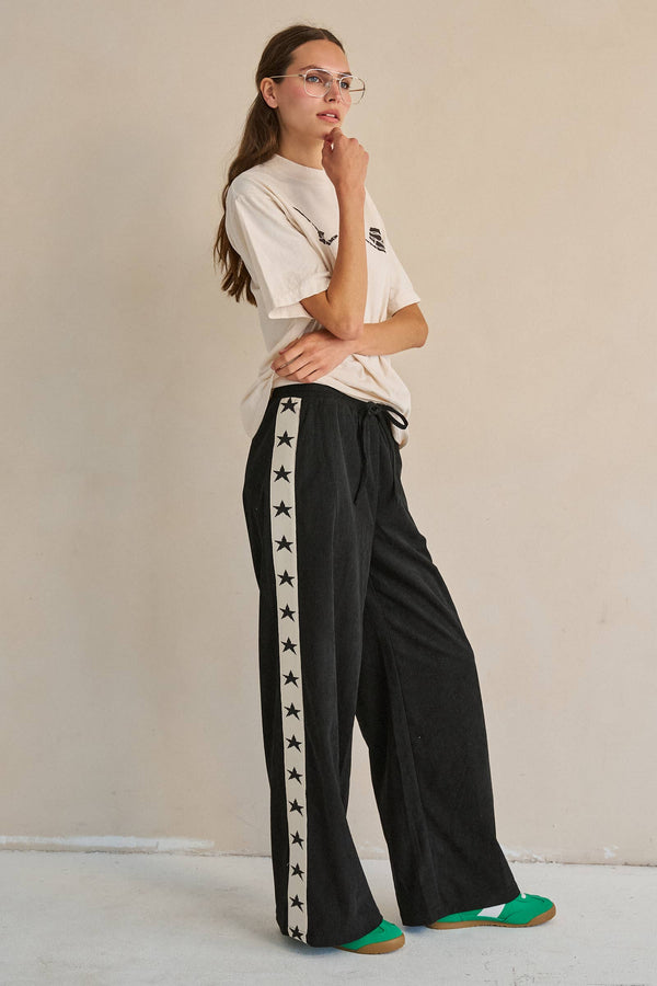 Star Striped Corduroy Wide Leg Pants