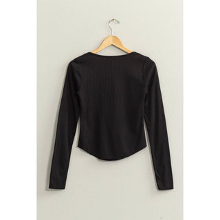 Ribbed Long Sleeve Button Front Top