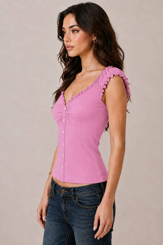 JK58082 - BUTTON DOWN FRIL DETAIL TANK TOP