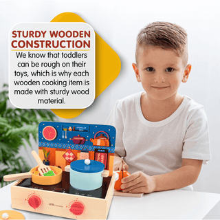 2 - in - 1 Mini Kitchen Wooden Play Set with 15 - Pieces - Rise and Redemption