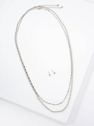 2 - PC - Set Polished Brass 3mm Ball - Chain 5mm Box - Chain 27 - 28 - inch Long Layered Necklace Set - with - Earrings - Rise and Redemption