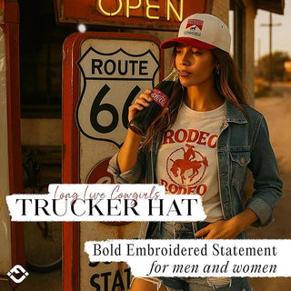 2 - Tone Embroidered Cap - Long Live Cowgirls - Red/Beige - Rise and Redemption