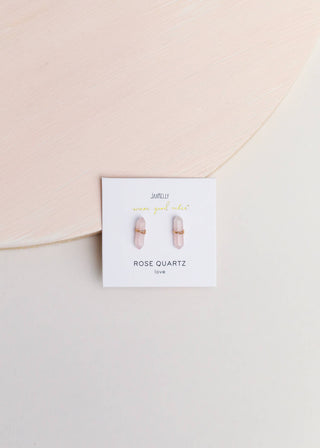 Mineral Point - Rose Quartz - Gold Wire Wrapped Earrings