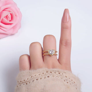 24K Gold Filled Heart CZ Micro Paved Double Band Ring | O546 - Rise and Redemption