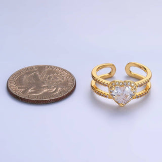 24K Gold Filled Heart CZ Micro Paved Double Band Ring | O546 - Rise and Redemption