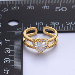 24K Gold Filled Heart CZ Micro Paved Double Band Ring | O546 - Rise and Redemption