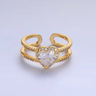 24K Gold Filled Heart CZ Micro Paved Double Band Ring | O546 - Rise and Redemption