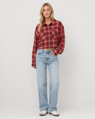 Women’s Plaid Double Pocket Cropped Shirt