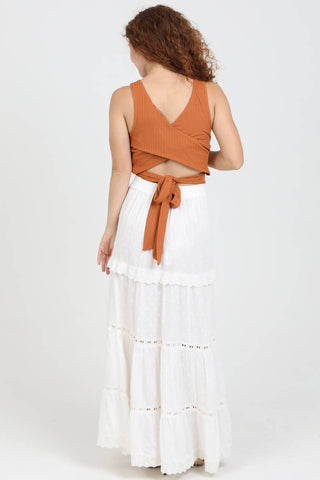 26P74 - ASIS TIERED MAXI SKIRT WITH LACE TRIM AND SLIT - Rise and Redemption