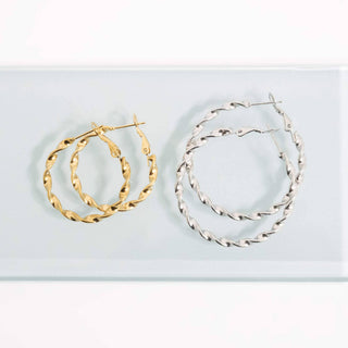 18K Gold Stainless Steel Twist Hoop Earrings