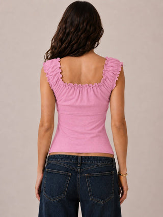 JK58082 - BUTTON DOWN FRIL DETAIL TANK TOP