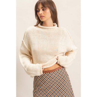 Rolled Collar Loose Knit Sweater