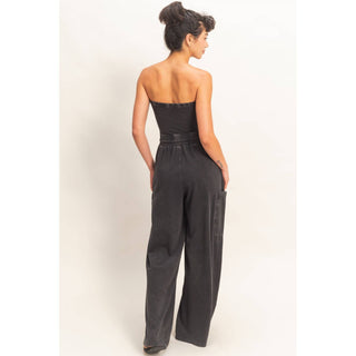Mineral Wash Strapless Wide-Leg Jumpsuit
