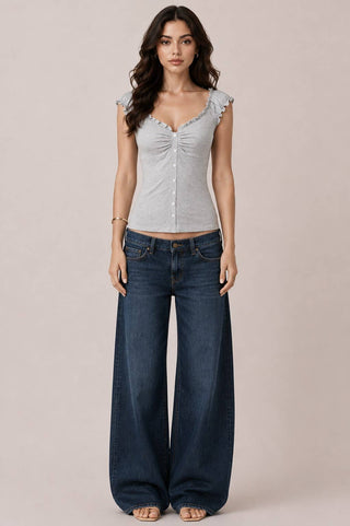 JK58082 - BUTTON DOWN FRIL DETAIL TANK TOP