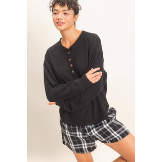 Brushed Waffle Henley Top