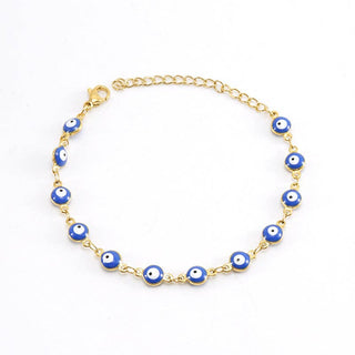 Enamel Evil Eye 18k Gold Plated Stainless Steel Bracelet-FGS