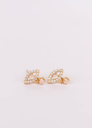 Evil Eye Drop - Rose Quartz - Gold Earrings