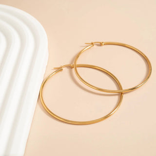 18K Gold PVD Stainless Steel Round Tube Hoop Earrings