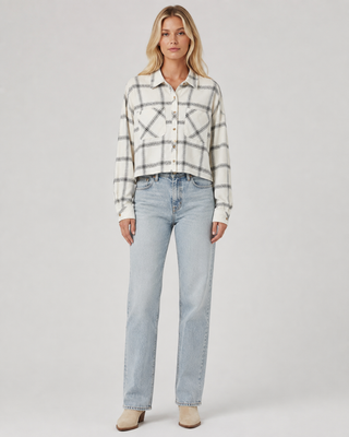 Women’s Plaid Double Pocket Cropped Shirt