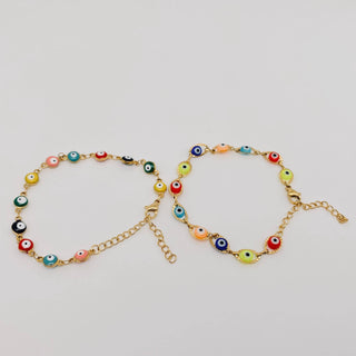 Enamel Evil Eye 18k Gold Plated Stainless Steel Bracelet-FGS