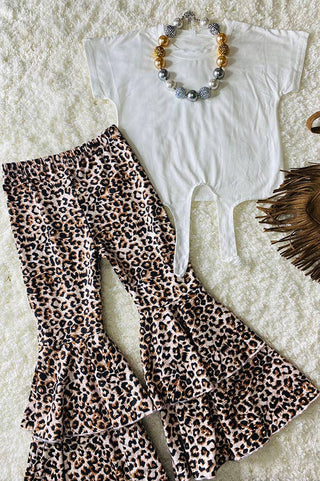 White tie top & leopard bell bottom set