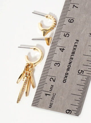 3PC - Set Crystal - Pave Polished Metal Huggie Hoop Stud Earrings - Rise and Redemption