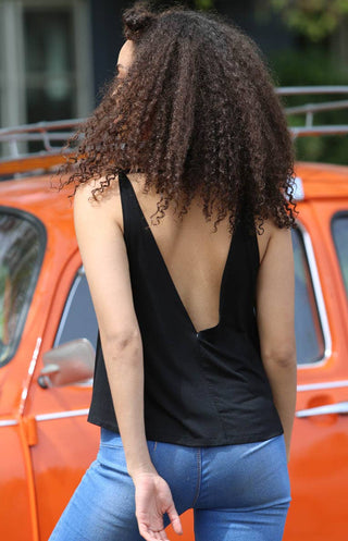 X2T72-ASIS V NECK SWINGY TANK TOP WITH OPEN BACK  BASIC TANK: CREAM / M