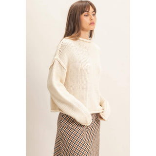 Rolled Collar Loose Knit Sweater