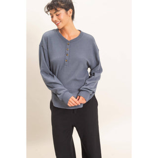 Brushed Waffle Henley Top